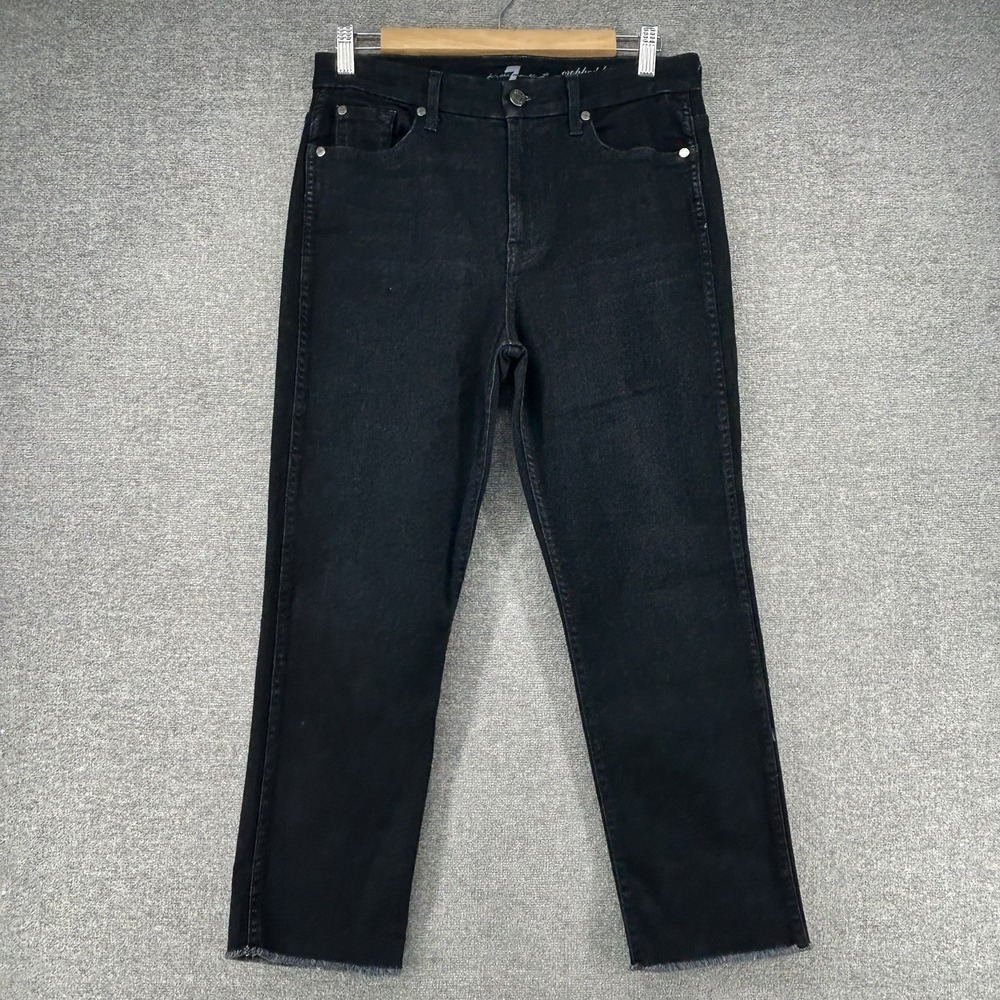 7 For All Mankind Cropped High‎ Waist Vintage Straight Jeans Women Size 30 Black